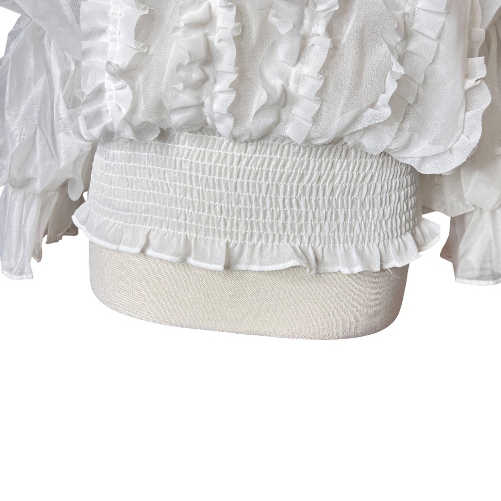 Smocked White Ruffle Puff-Sleeve Blouse - Picture 7 of 12